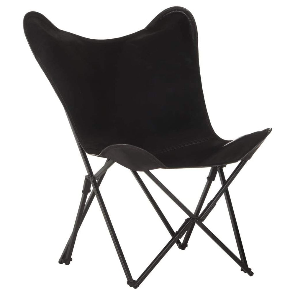 Foldable Butterfly Chair Real Leather Lounge Living Room Brown/Black.
