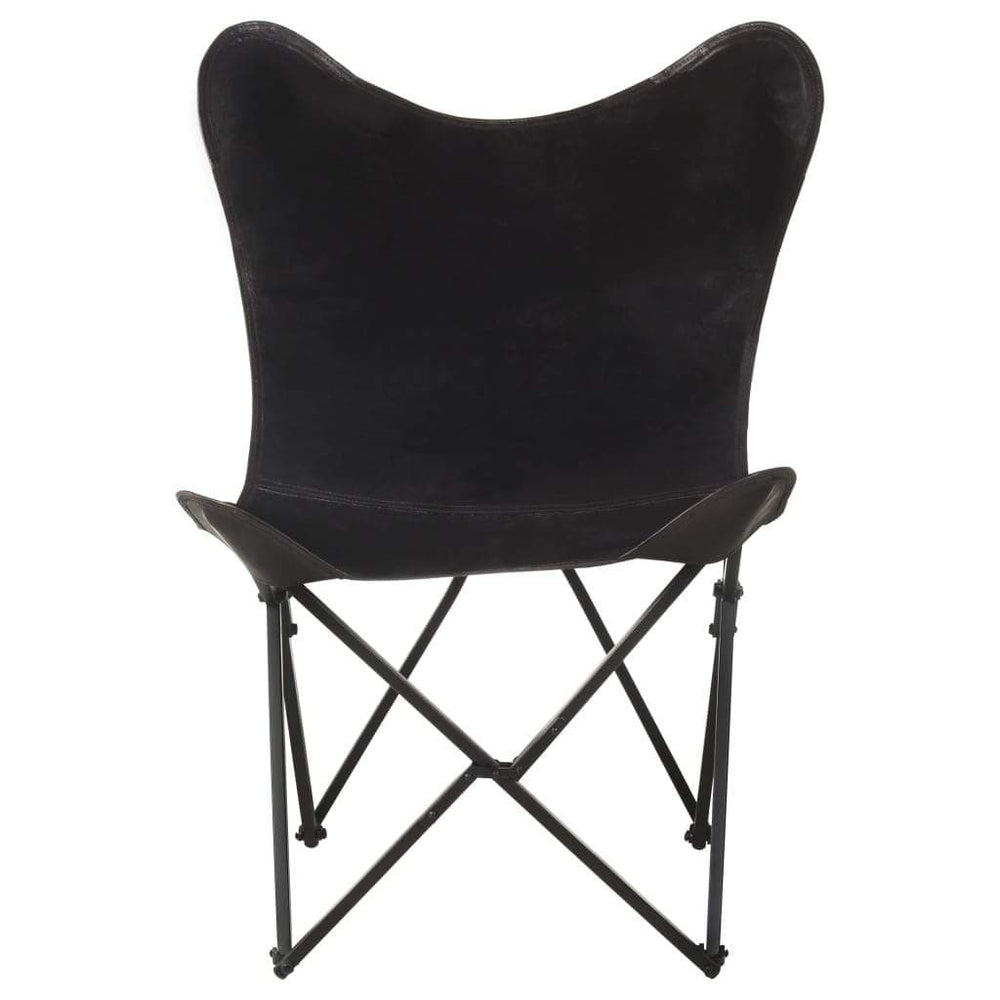 Foldable Butterfly Chair Real Leather Lounge Living Room Brown/Black.