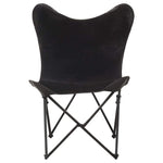 Foldable Butterfly Chair Real Leather Lounge Living Room Brown/Black.