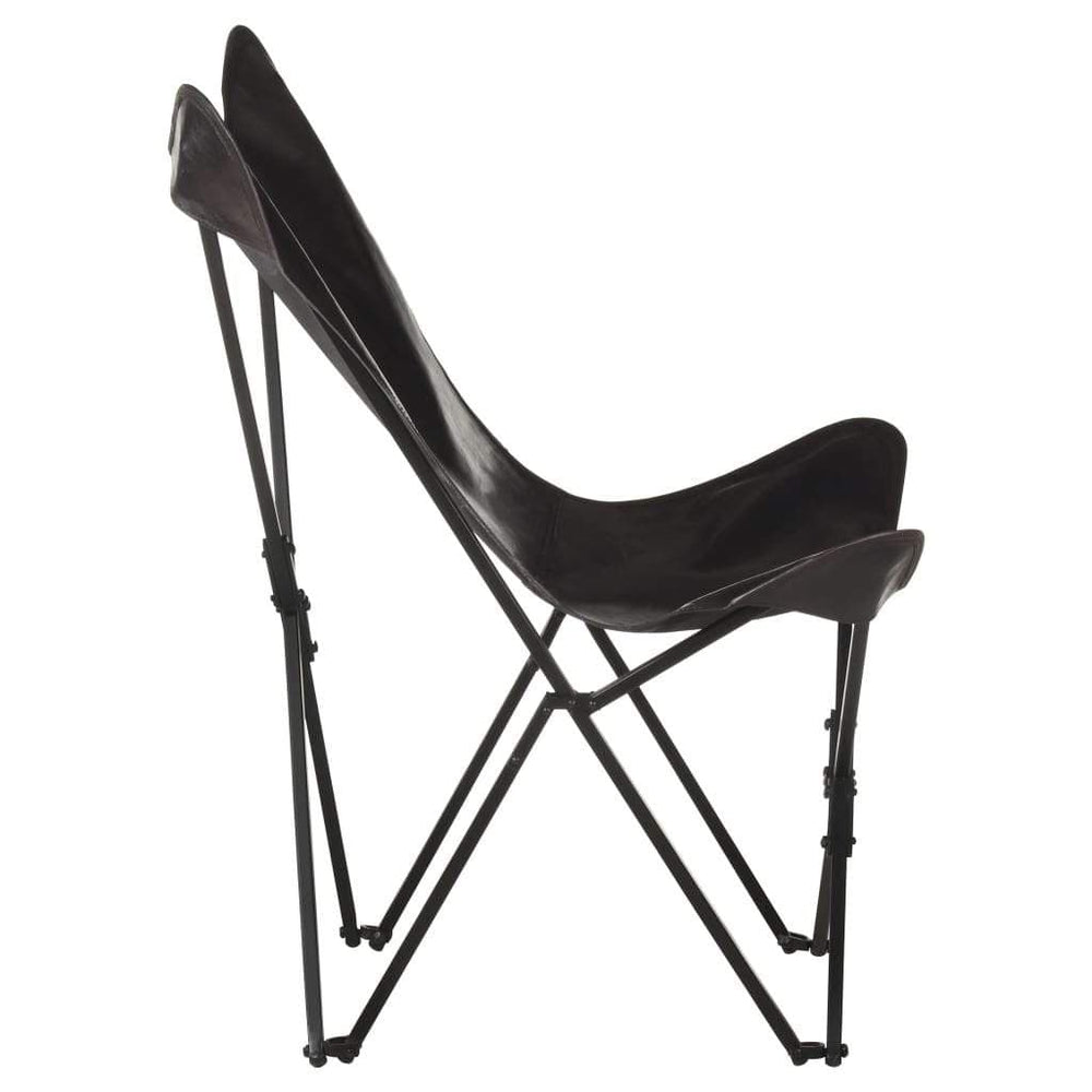 Foldable Butterfly Chair Real Leather Lounge Living Room Brown/Black.