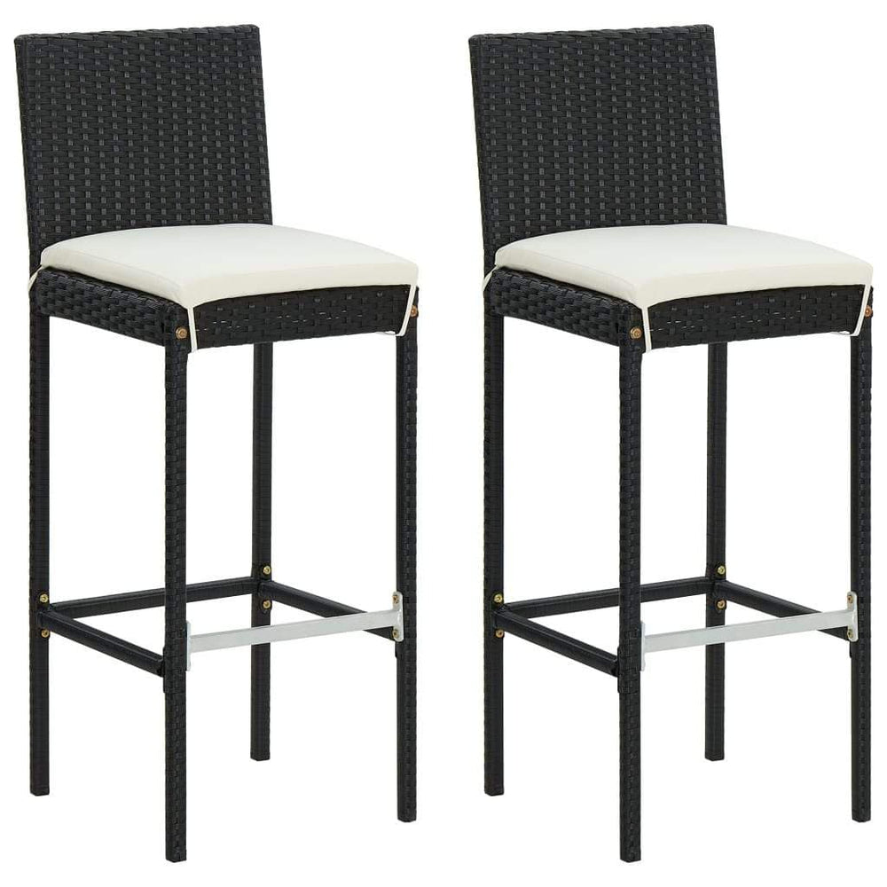 2/4x Garden Bar Stool with Cushions Poly Rattan Lounge Seat Black/Gray