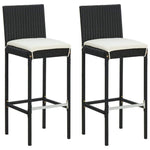2/4x Garden Bar Stool with Cushions Poly Rattan Lounge Seat Black/Gray