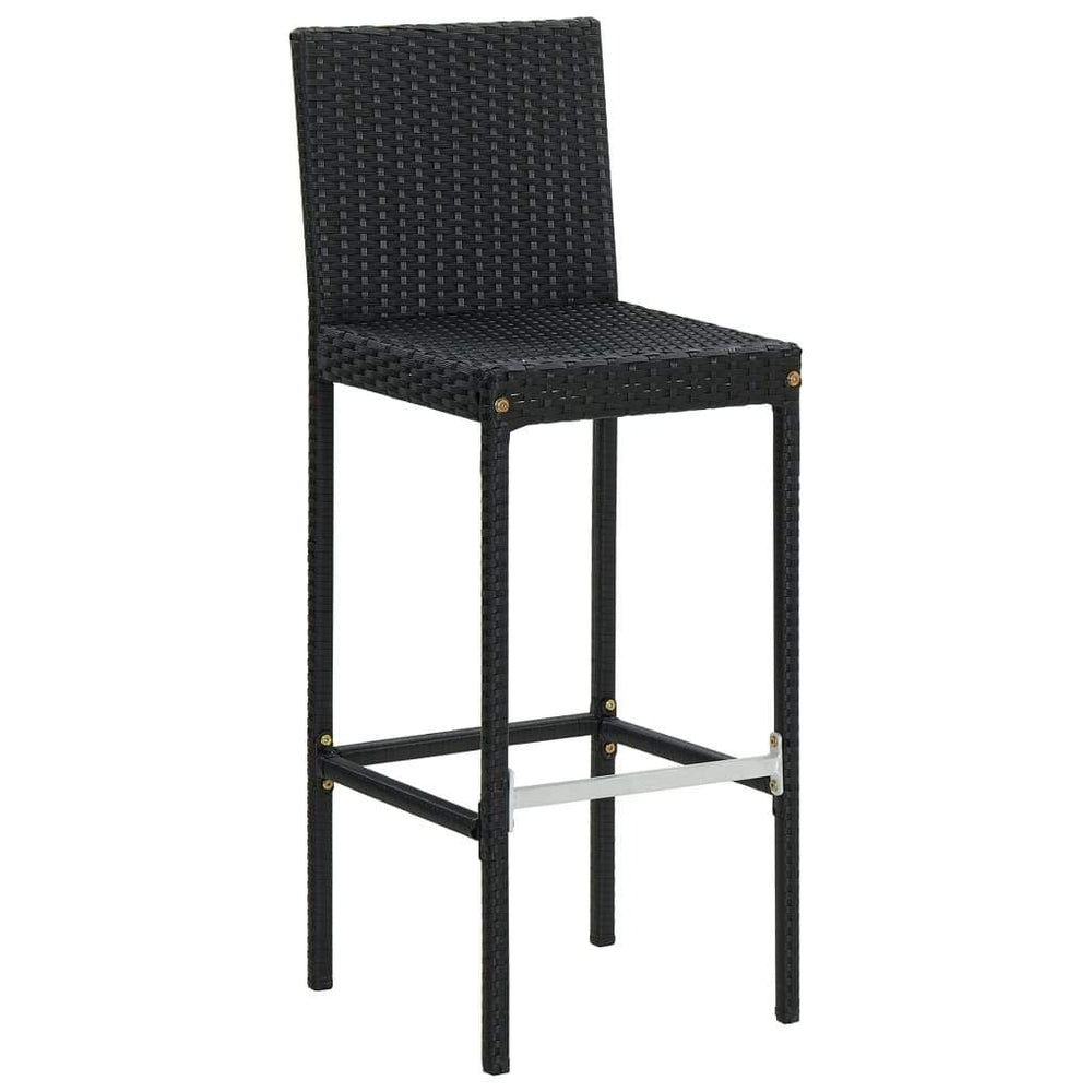 2/4x Garden Bar Stool with Cushions Poly Rattan Lounge Seat Black/Gray.