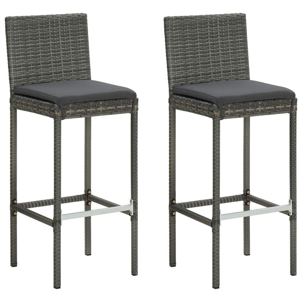 2/4x Garden Bar Stool with Cushions Poly Rattan Lounge Seat Black/Gray.