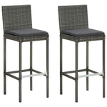 2/4x Garden Bar Stool with Cushions Poly Rattan Lounge Seat Black/Gray.
