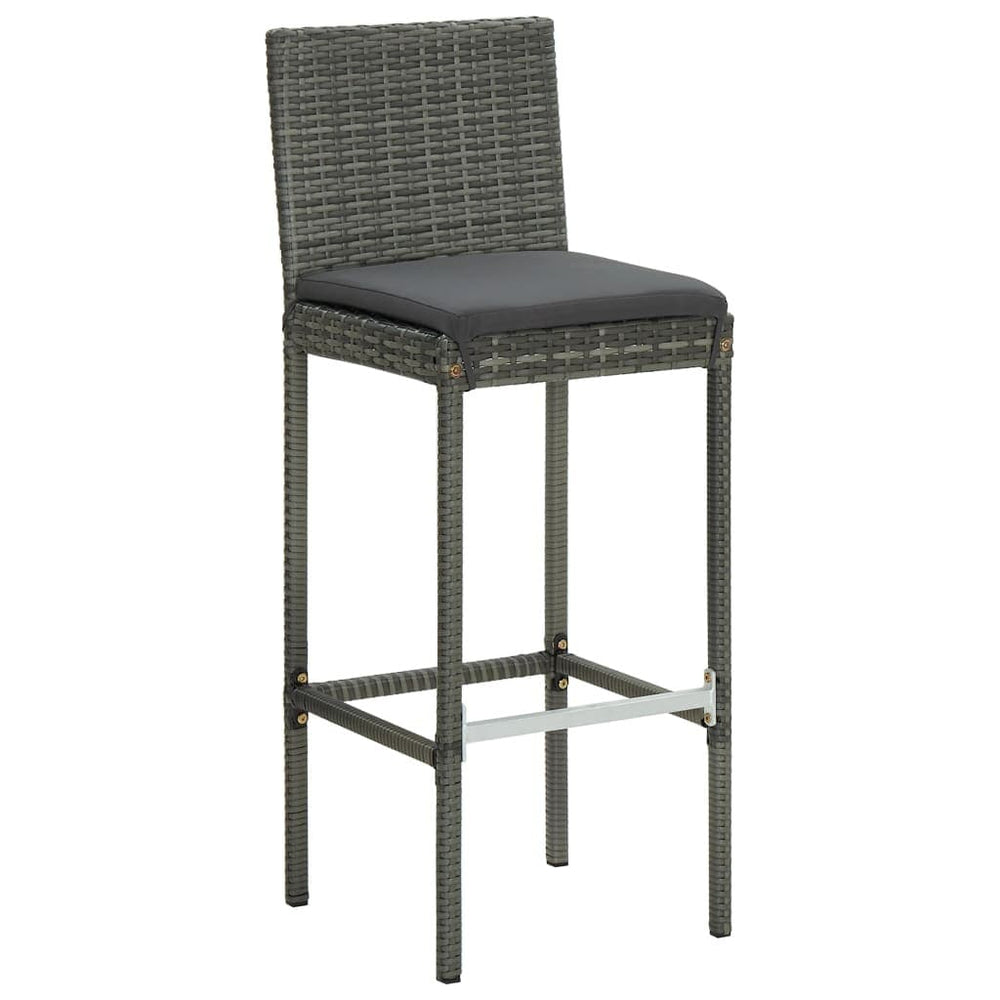 2/4x Garden Bar Stool with Cushions Poly Rattan Lounge Seat Black/Gray.
