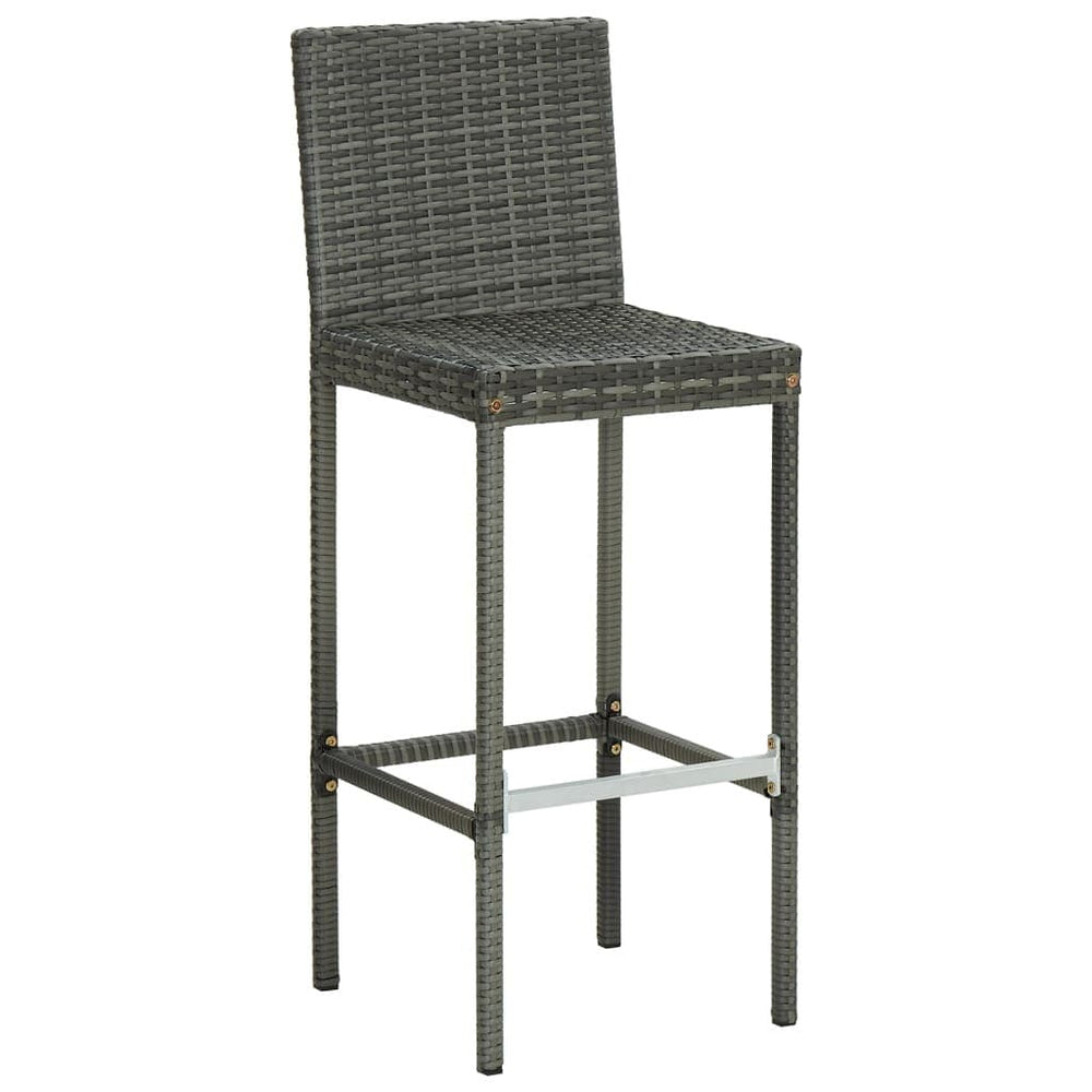 2/4x Garden Bar Stool with Cushions Poly Rattan Lounge Seat Black/Gray.
