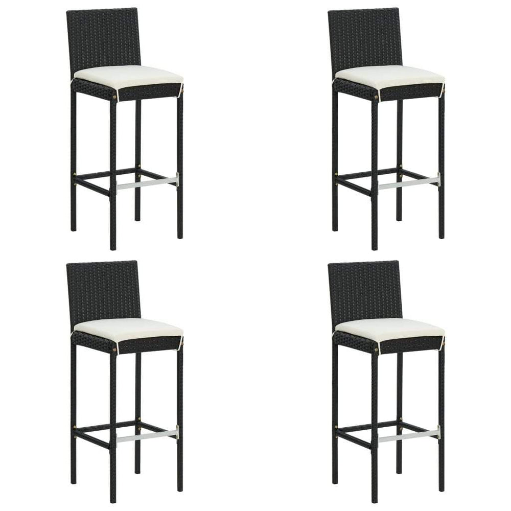 2/4x Garden Bar Stool with Cushions Poly Rattan Lounge Seat Black/Gray.
