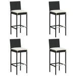 2/4x Garden Bar Stool with Cushions Poly Rattan Lounge Seat Black/Gray.
