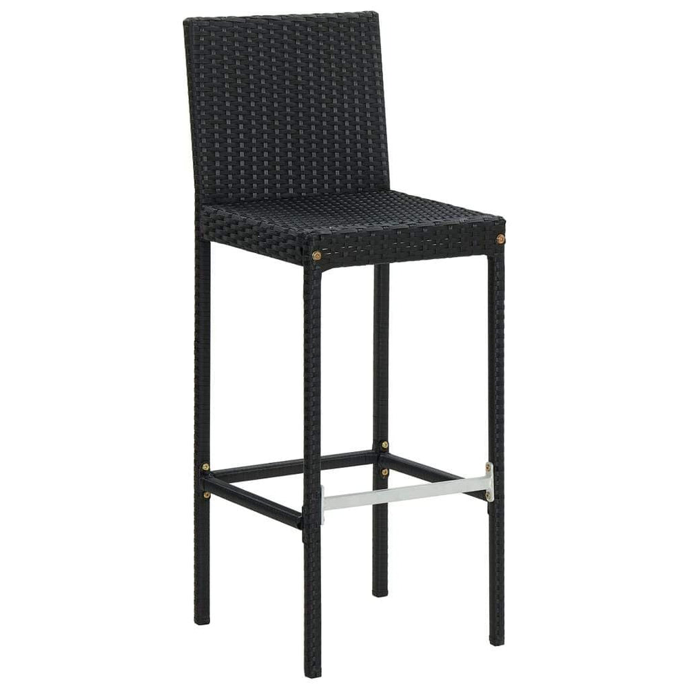 2/4x Garden Bar Stool with Cushions Poly Rattan Lounge Seat Black/Gray.