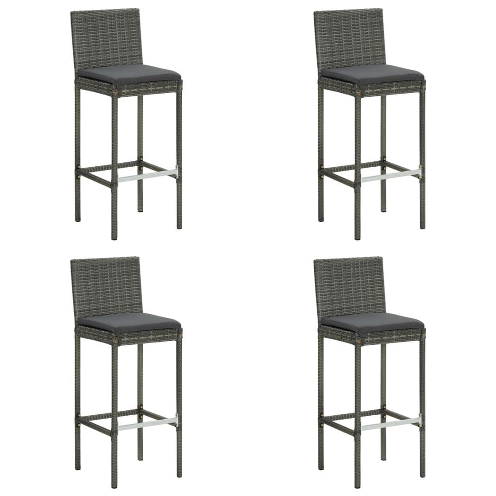 2/4x Garden Bar Stool with Cushions Poly Rattan Lounge Seat Black/Gray.