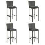 2/4x Garden Bar Stool with Cushions Poly Rattan Lounge Seat Black/Gray.