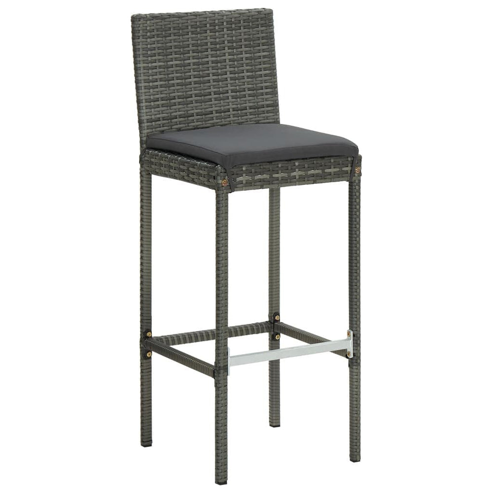 2/4x Garden Bar Stool with Cushions Poly Rattan Lounge Seat Black/Gray.