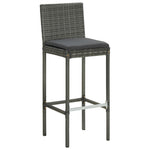 2/4x Garden Bar Stool with Cushions Poly Rattan Lounge Seat Black/Gray.
