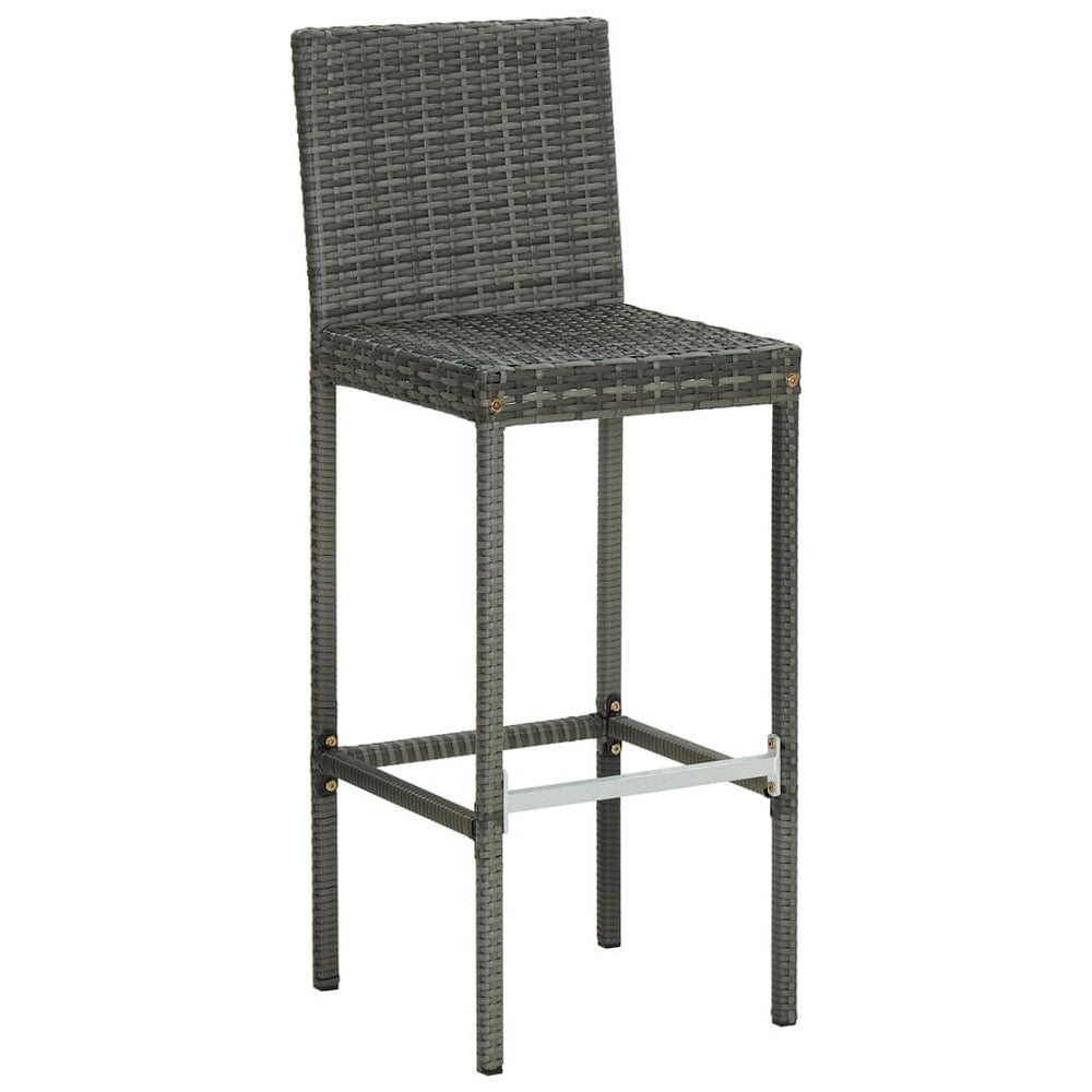 2/4x Garden Bar Stool with Cushions Poly Rattan Lounge Seat Black/Gray.