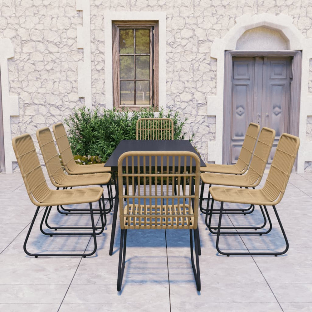 vidaXL 9 Piece Patio Dining Set Poly Rattan and Glass