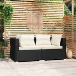 vidaXL 2-Seater Sofa with Cushions Black Poly Rattan