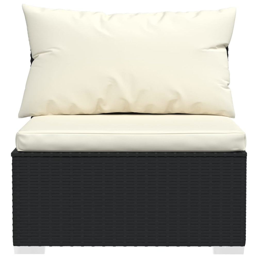 vidaXL 3-Seater Sofa with Cushions Black Poly Rattan