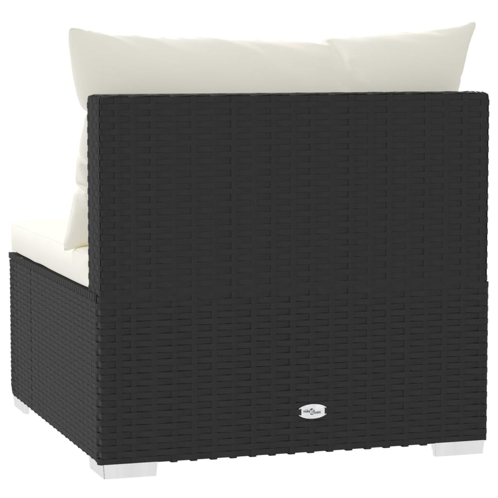 vidaXL 3-Seater Sofa with Cushions Black Poly Rattan