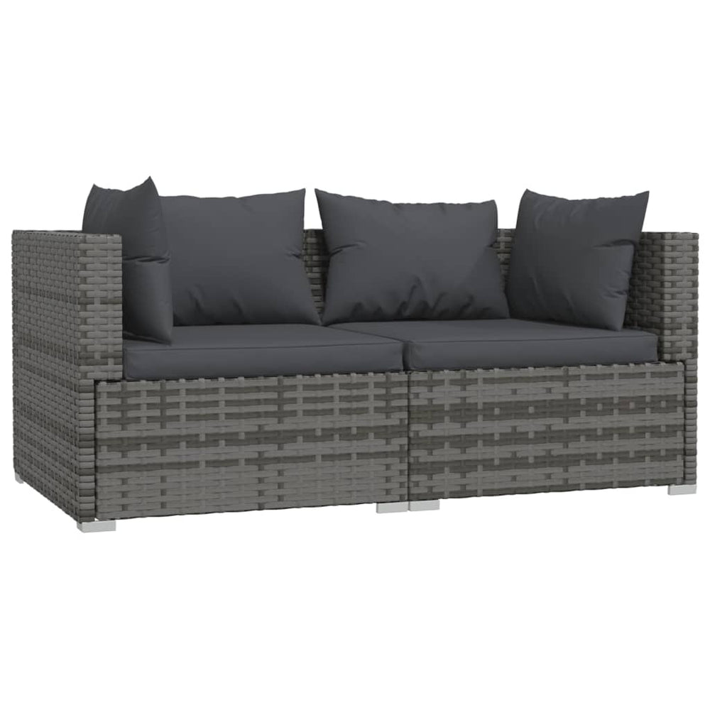vidaXL 2-Seater Sofa with Cushions Gray Poly Rattan