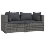 vidaXL 2-Seater Sofa with Cushions Gray Poly Rattan