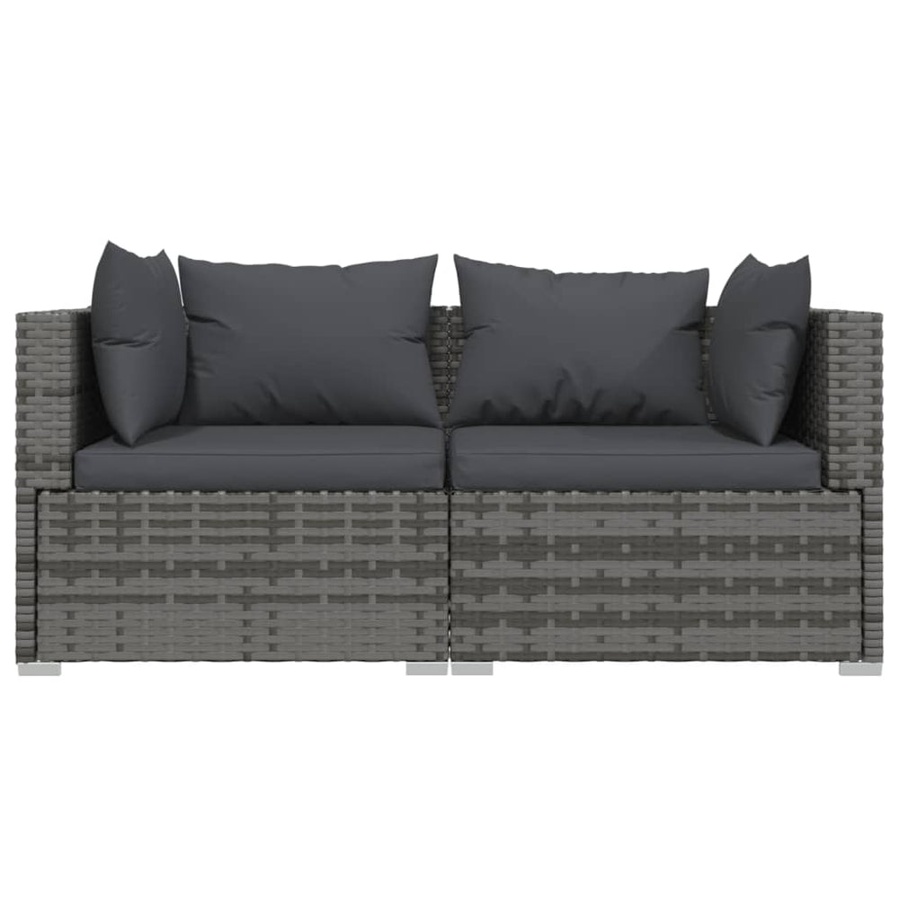 vidaXL 2-Seater Sofa with Cushions Gray Poly Rattan