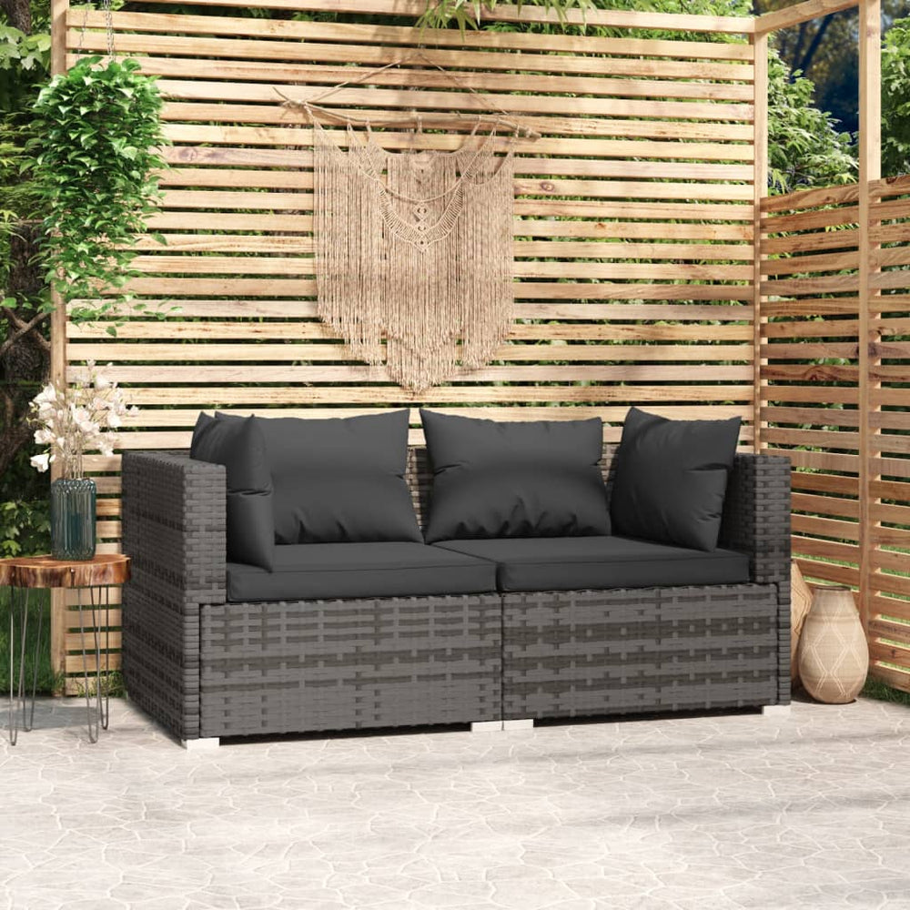 vidaXL 2-Seater Sofa with Cushions Gray Poly Rattan