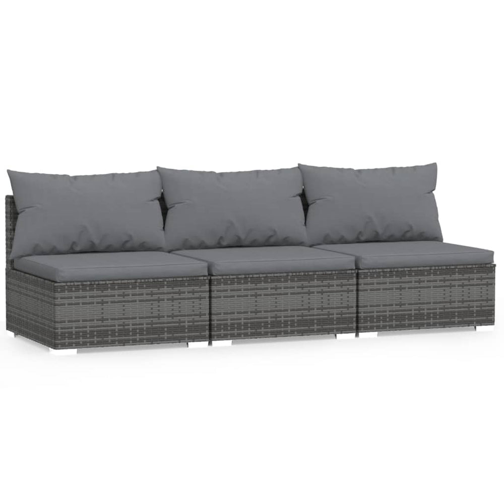 vidaXL 3-Seater Sofa with Cushions Gray Poly Rattan