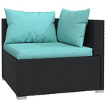 vidaXL 3-Seater Sofa with Cushions Black Poly Rattan