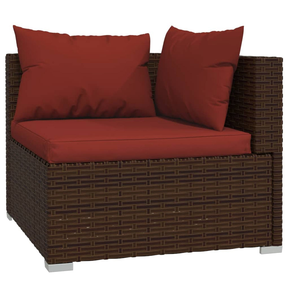 vidaXL 3-Seater Sofa with Cushions Brown Poly Rattan