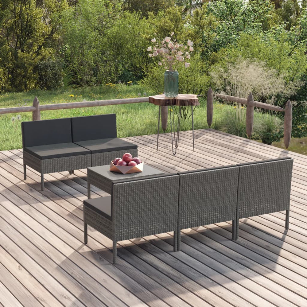 vidaXL 6 Piece Patio Lounge Set with Cushions Poly Rattan Gray