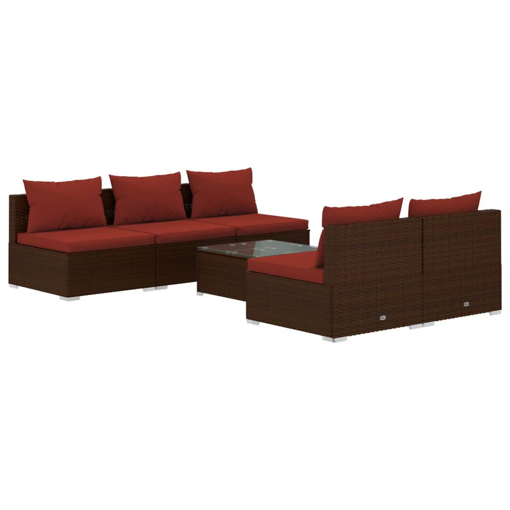 vidaXL 6 Piece Patio Lounge Set with Cushions Poly Rattan Brown