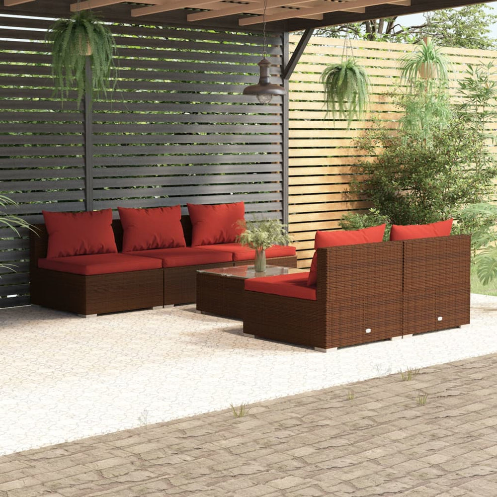 vidaXL 6 Piece Patio Lounge Set with Cushions Poly Rattan Brown