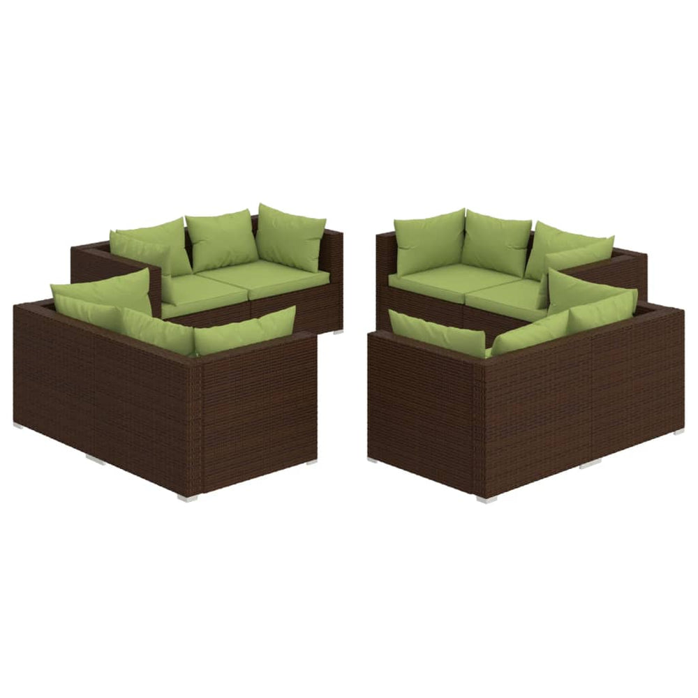 vidaXL 8 Piece Patio Lounge Set with Cushions Poly Rattan Brown