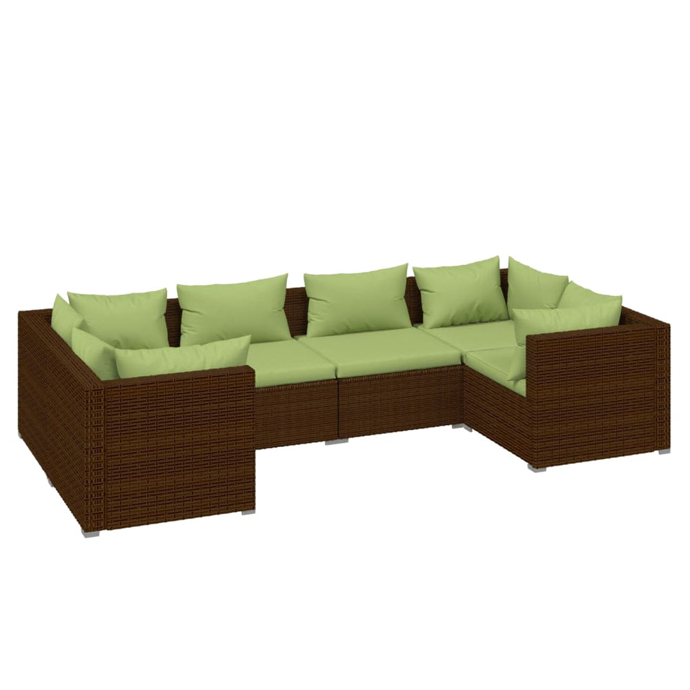 vidaXL 6 Piece Patio Lounge Set with Cushions Poly Rattan Brown