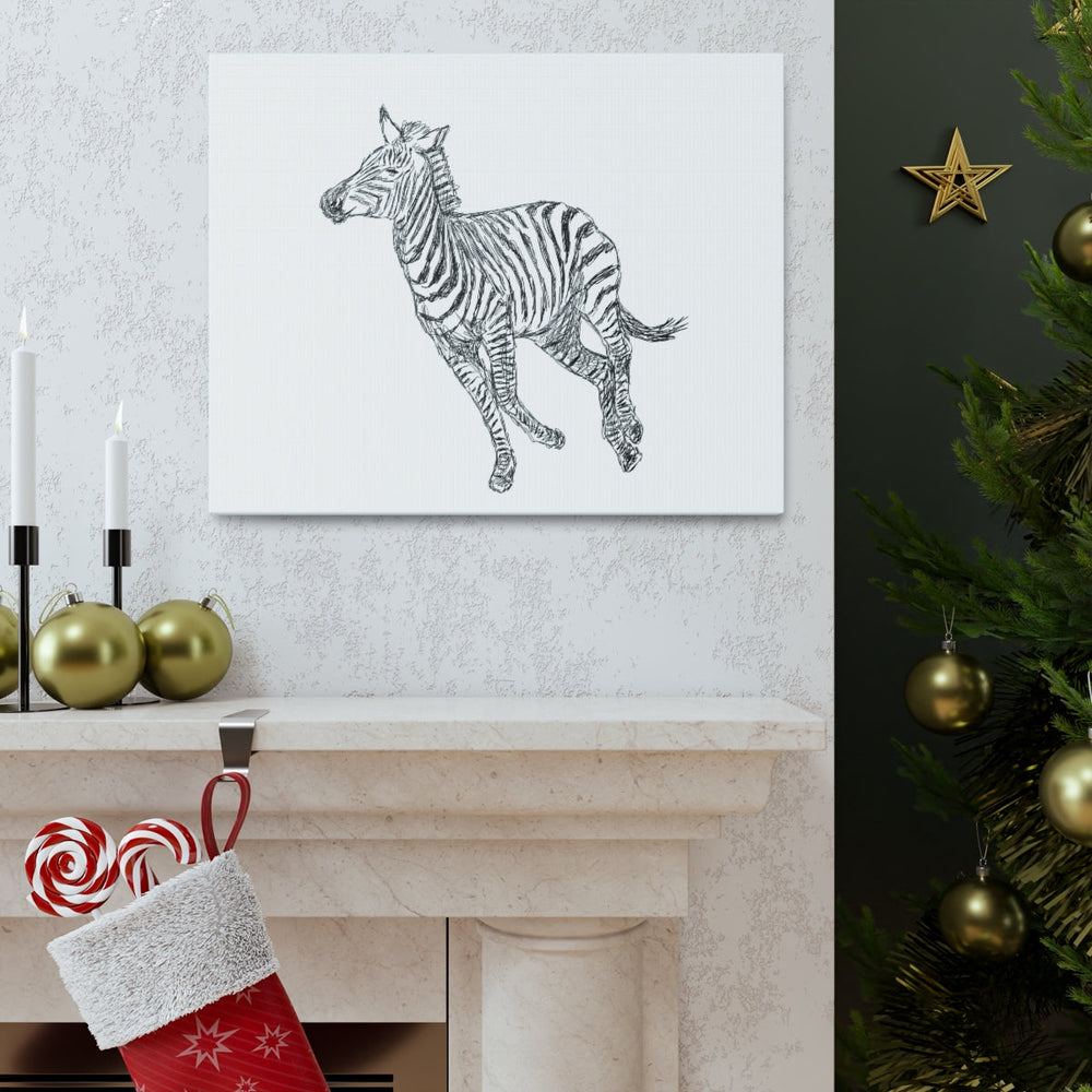 Canvas Gallery Wrap - Wall Art, Galloping Zebra Line Art Drawing Print