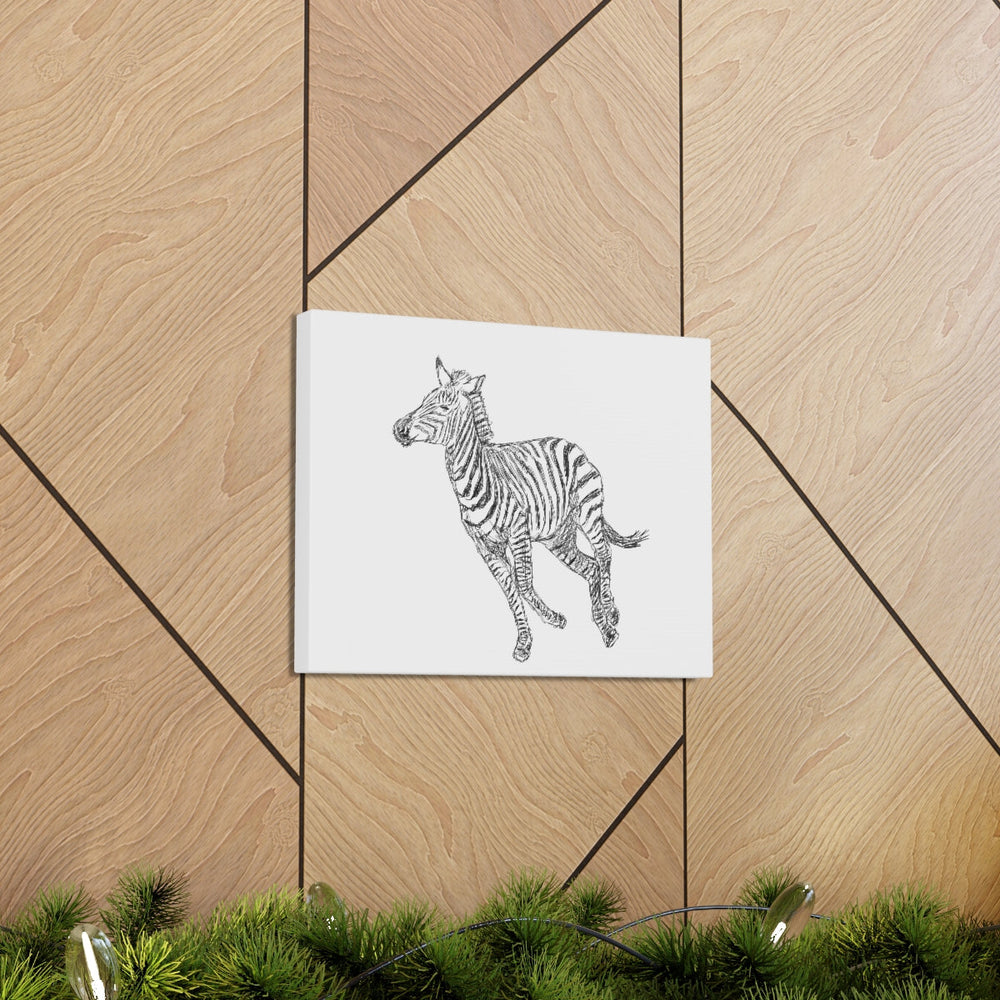 Canvas Gallery Wrap - Wall Art, Galloping Zebra Line Art Drawing Print