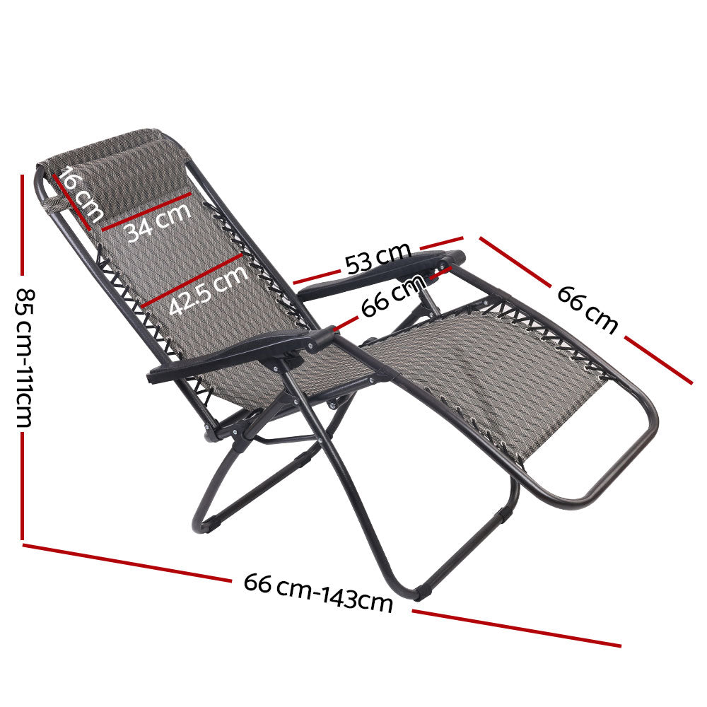 Set of 2 Zero Gravity Chairs Reclining Outdoor Furniture Lounger Gray