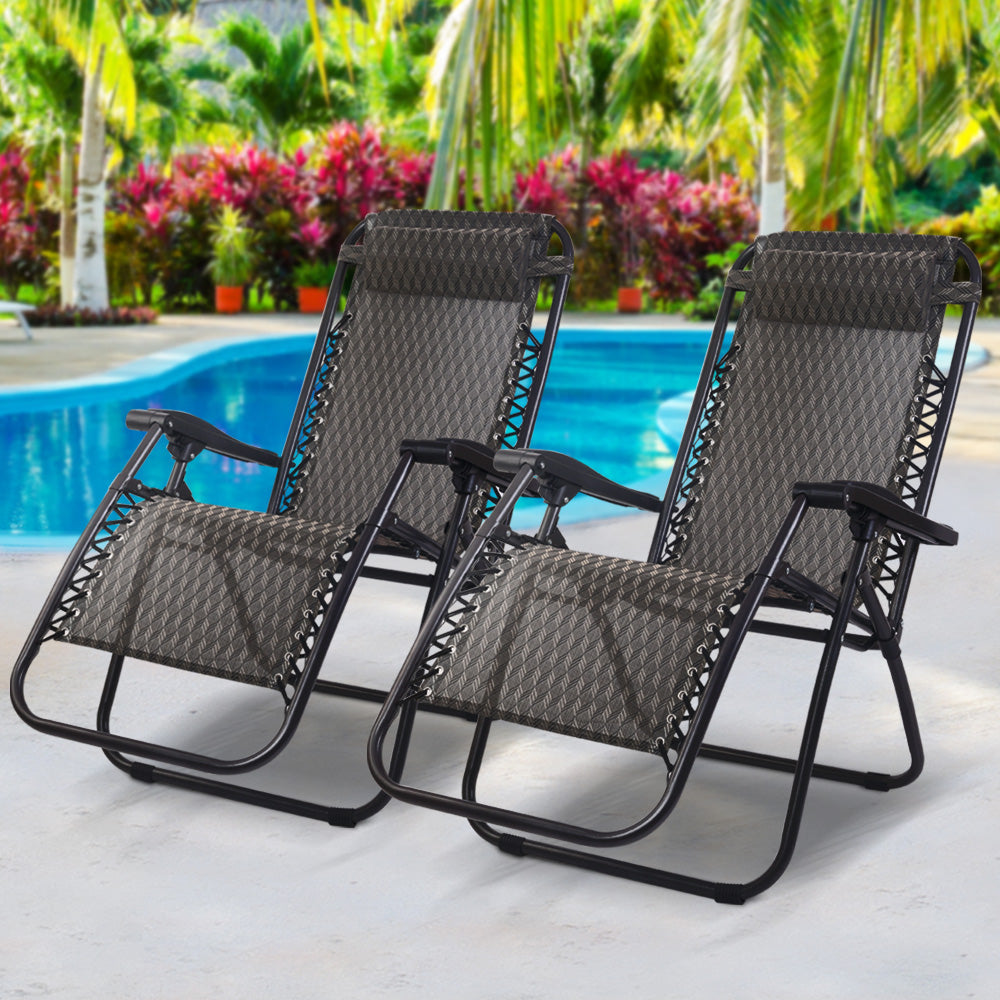 Set of 2 Zero Gravity Chairs Reclining Outdoor Furniture Lounger Gray