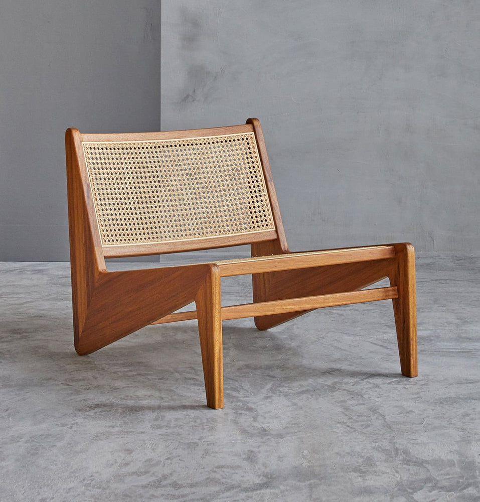 Amandine Lounge Chair - Wood & Natural Rattan.