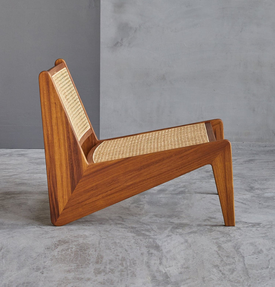 Amandine Lounge Chair - Wood & Natural Rattan.