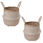 Seagrass Belly Basket w Handles, Beaded Planters Pot Cover for Indoor plants.
