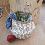 Seagrass Belly Basket w Handles, Beaded Planters Pot Cover for Indoor plants.