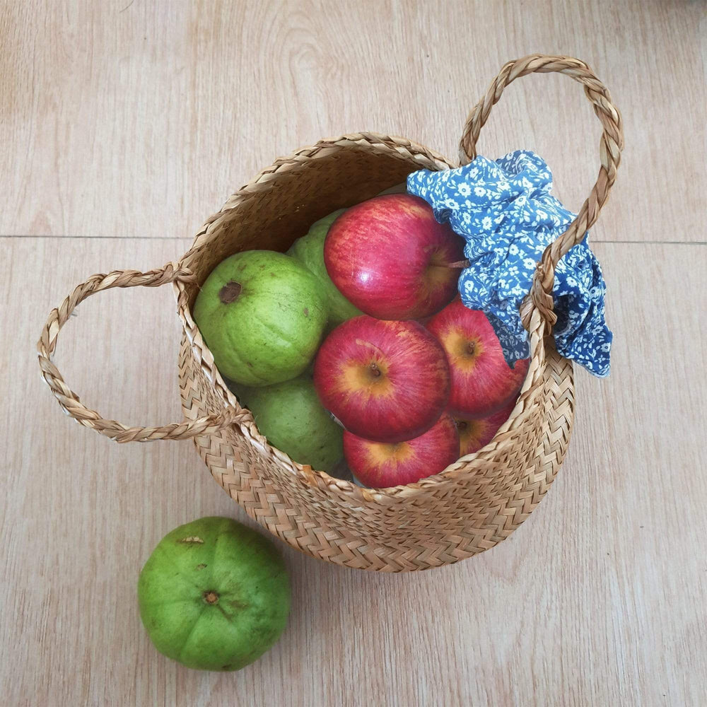Seagrass Belly Basket w Handles, Beaded Planters Pot Cover for Indoor plants.