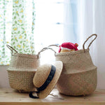 Seagrass Belly Basket w Handles, Beaded Planters Pot Cover for Indoor plants.