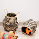 Seagrass Belly Basket w Handles, Beaded Planters Pot Cover for Indoor plants.