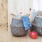 Seagrass Belly Basket w Handles, Beaded Planters Pot Cover for Indoor plants.