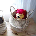 Seagrass Belly Basket w Handles, Beaded Planters Pot Cover for Indoor plants.