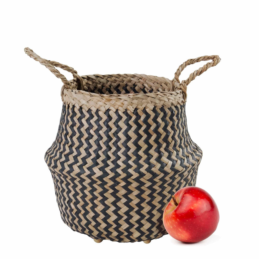 Seagrass Belly Basket w Handles, Beaded Planters Pot Cover for Indoor plants.