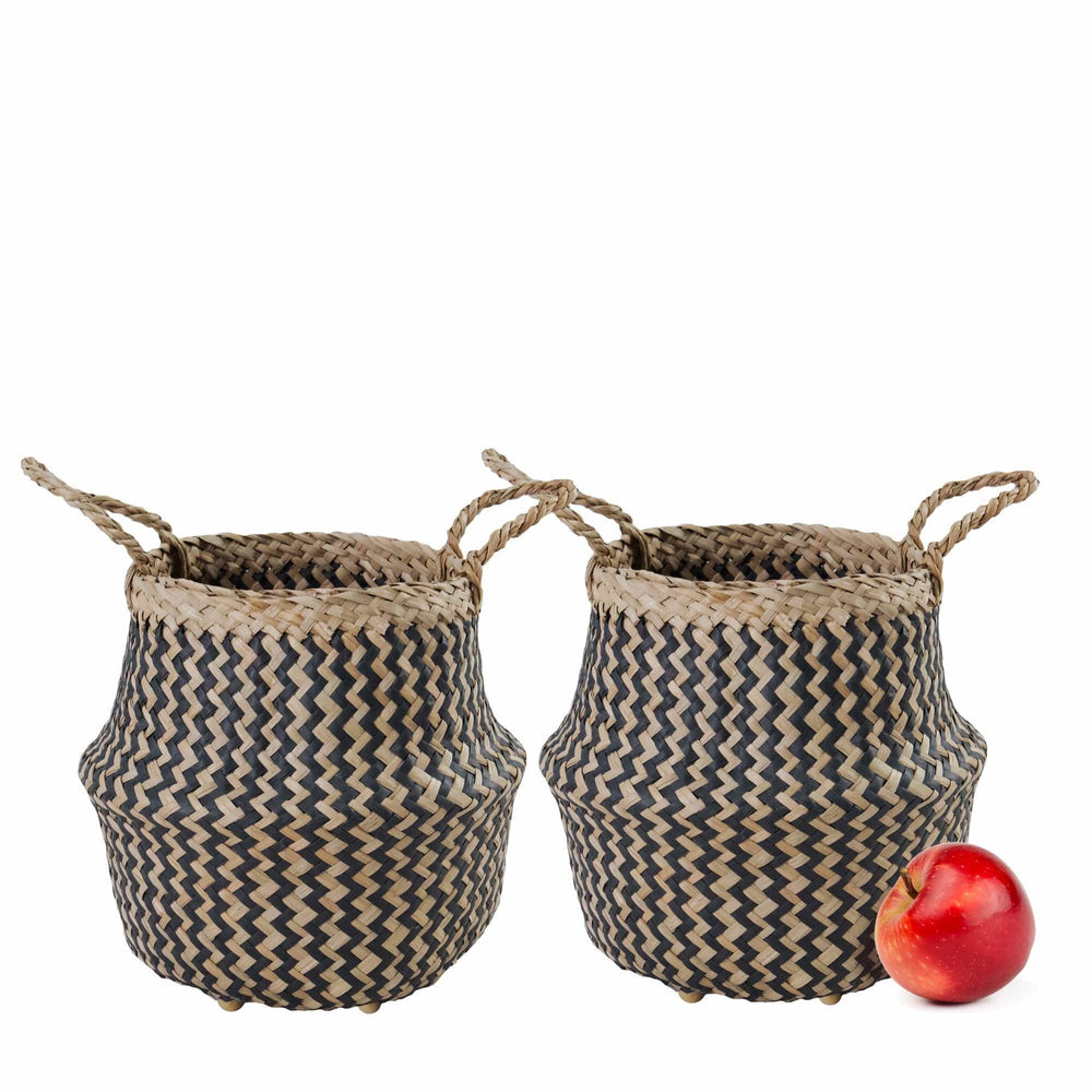 Seagrass Belly Basket w Handles, Beaded Planters Pot Cover for Indoor plants.